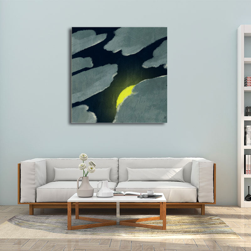 Moon Behind the Cloud Canvas Print Dark Color Childrens Art Painting for Kids Room