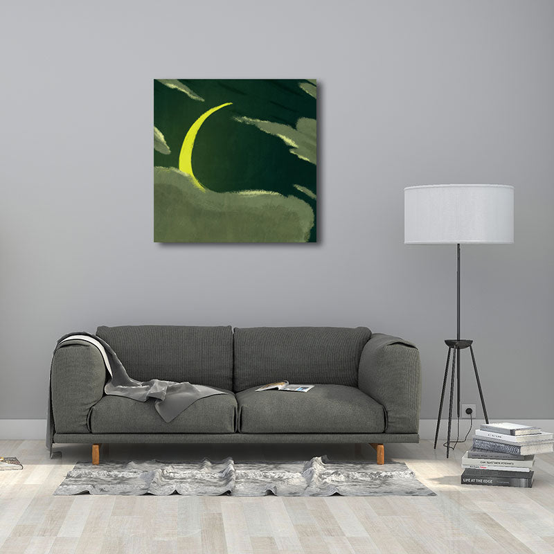 Moon Behind the Cloud Canvas Print Dark Color Childrens Art Painting for Kids Room