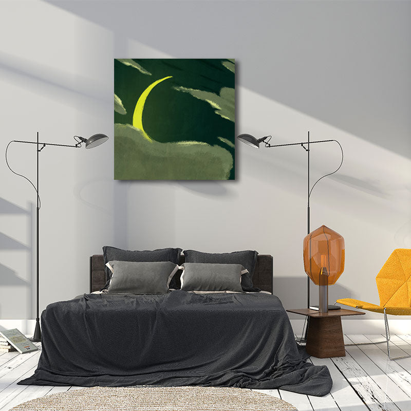 Moon Behind the Cloud Canvas Print Dark Color Childrens Art Painting for Kids Room