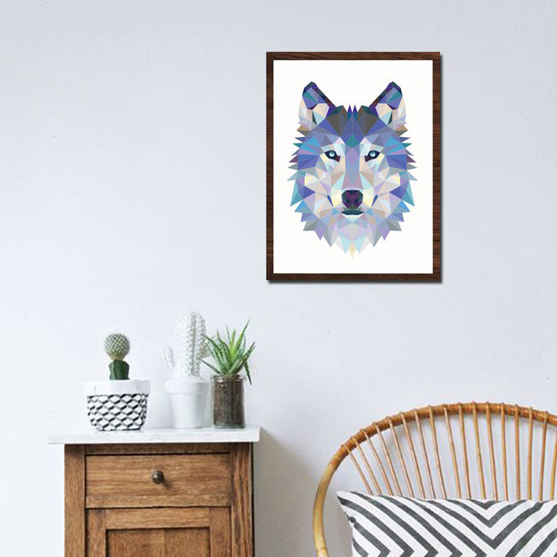 Wolf Wrapped Canvas Mediterranean Textured Wall Art Prints in Blue for Study Room