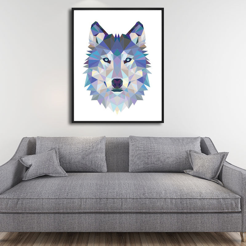 Wolf Wrapped Canvas Mediterranean Textured Wall Art Prints in Blue for Study Room
