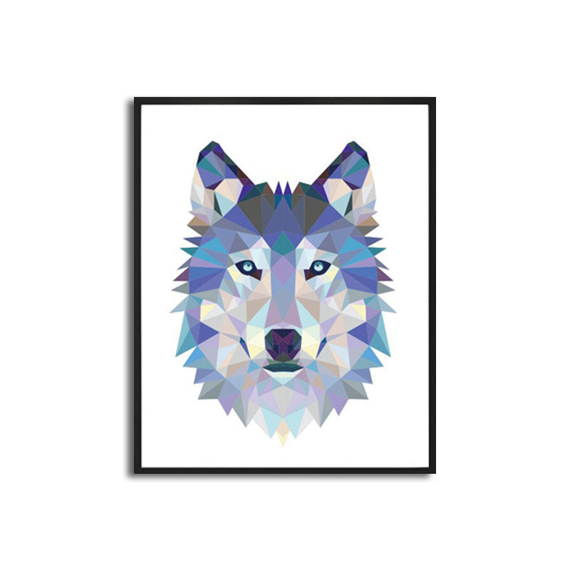 Wolf Wrapped Canvas Mediterranean Textured Wall Art Prints in Blue for Study Room