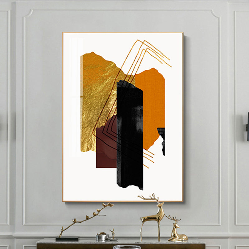 Mixed Media Glam Canvas Wall Art with Abstract Pattern in Dark Color for Bedroom