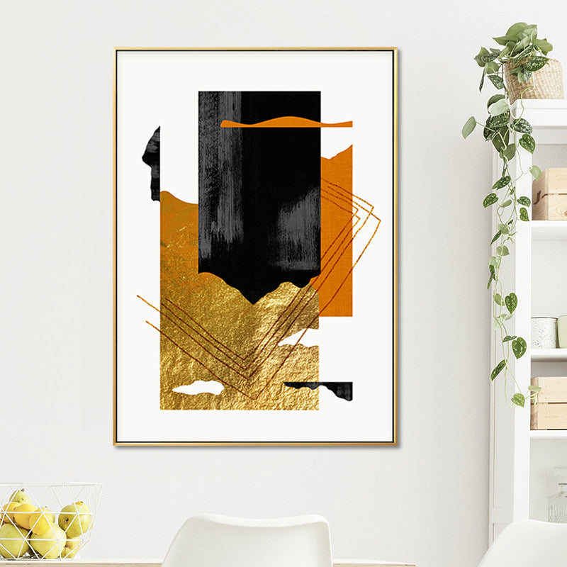 Mixed Media Glam Canvas Wall Art with Abstract Pattern in Dark Color for Bedroom