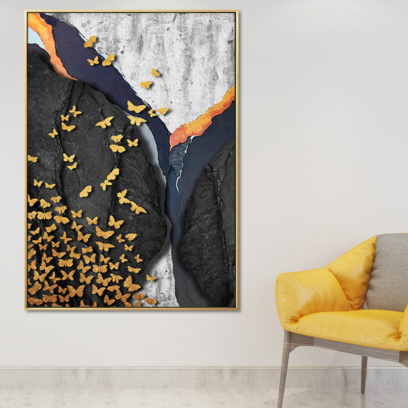 Mixed Media Glam Canvas Wall Art with Abstract Pattern in Dark Color for Bedroom