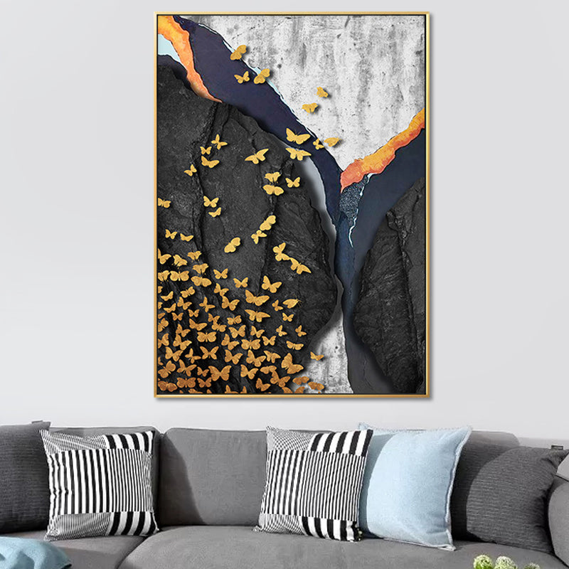 Mixed Media Glam Canvas Wall Art with Abstract Pattern in Dark Color for Bedroom