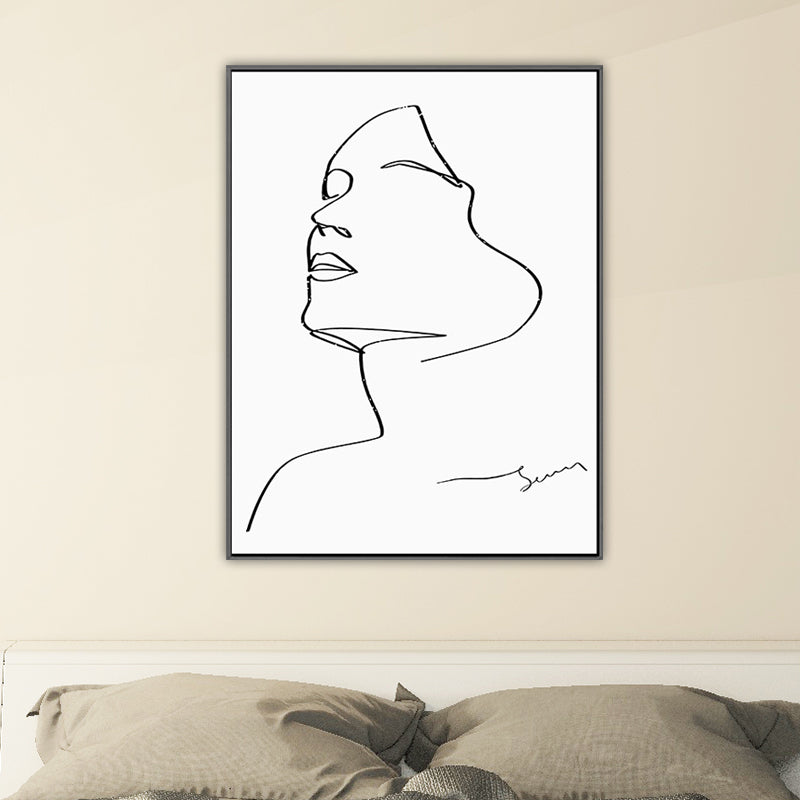 Minimalism Boy Painting Character Sketch in White Wall Art Decor, Multiple Sizes