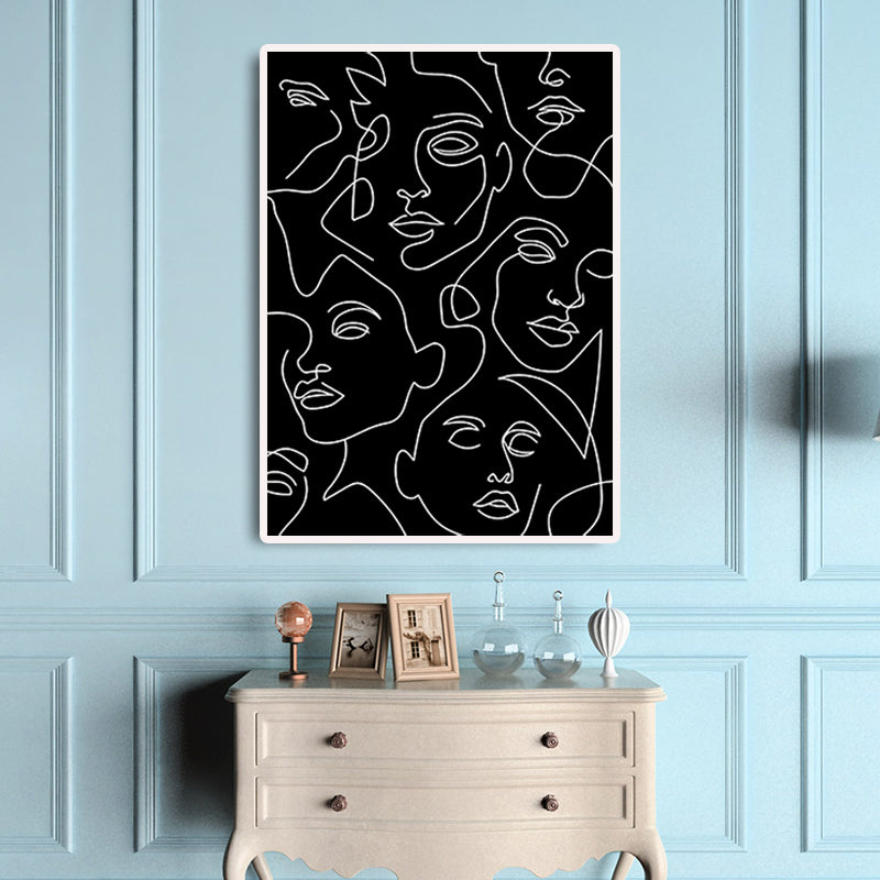 Minimalism Diverse Faces Painting Black Character Pencil Wall Art, Multiple Sizes