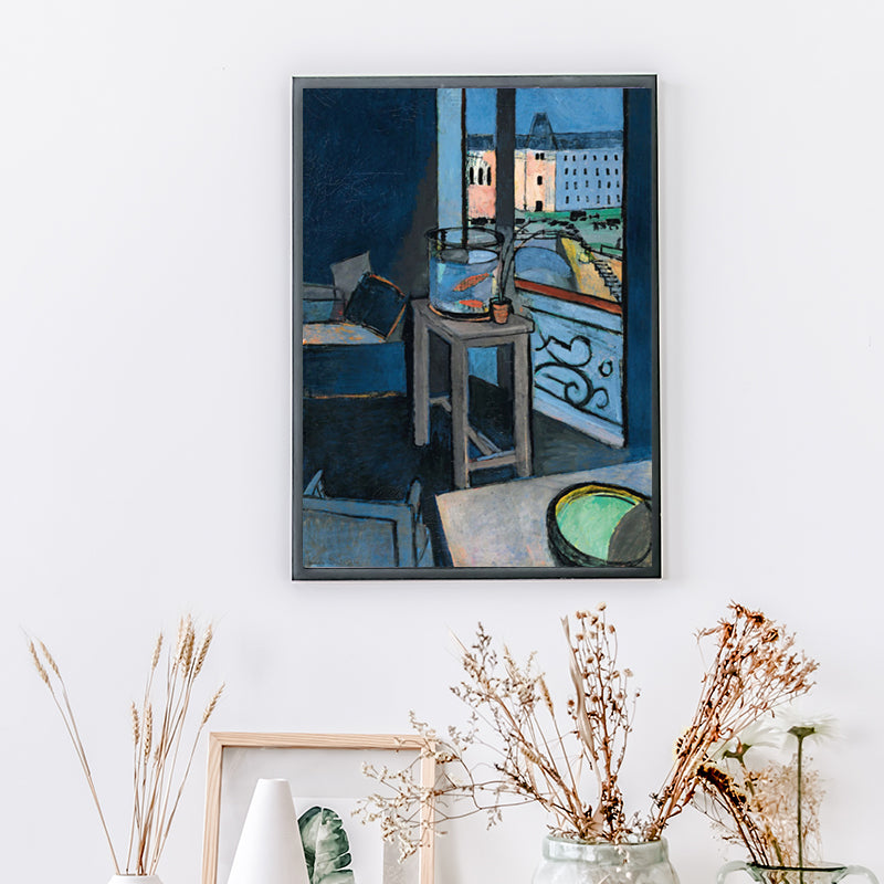Canvas Blue Painting Fauvism Henri Matisse Interior with A Goldfish Bowl Wall Art Print for Bedroom