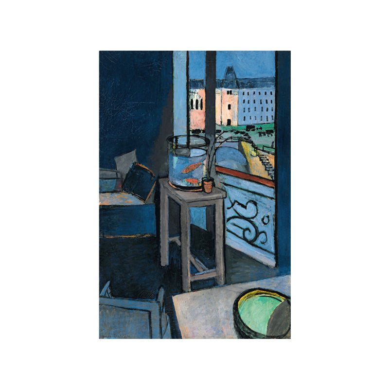 Canvas Blue Painting Fauvism Henri Matisse Interior with A Goldfish Bowl Wall Art Print for Bedroom