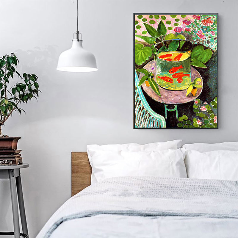 Henri Matisse Goldfish Painting Canvas Childrens Art Textured Wall Decor in Green for Bedroom