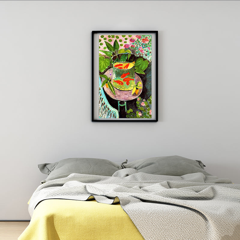 Henri Matisse Goldfish Painting Canvas Childrens Art Textured Wall Decor in Green for Bedroom