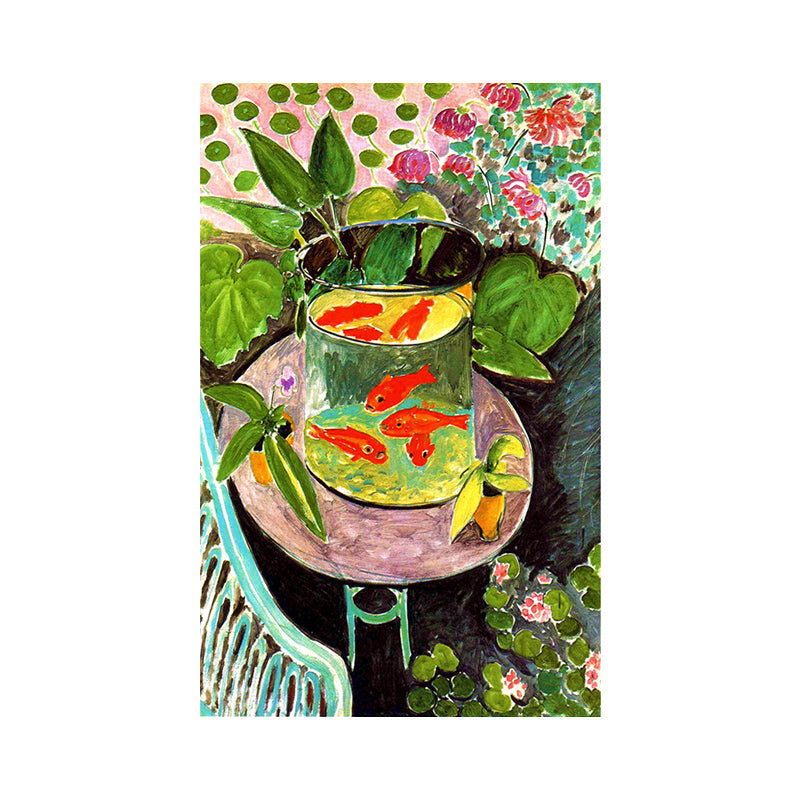 Henri Matisse Goldfish Painting Canvas Childrens Art Textured Wall Decor in Green for Bedroom