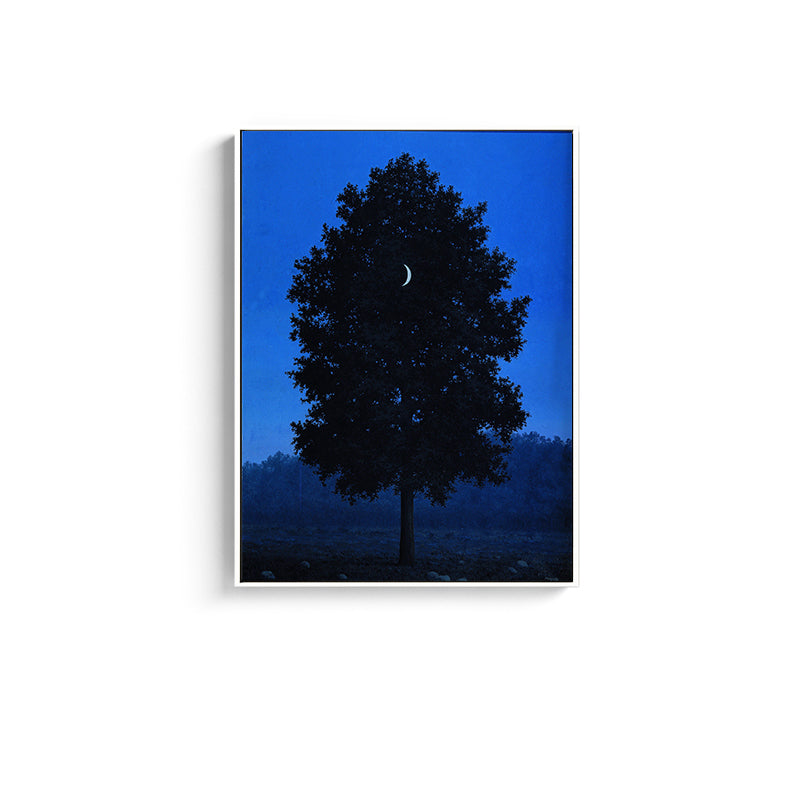 Crescent and Tree Wall Art Farmhouse Surreal Night Scene Canvas Print in Dark Color