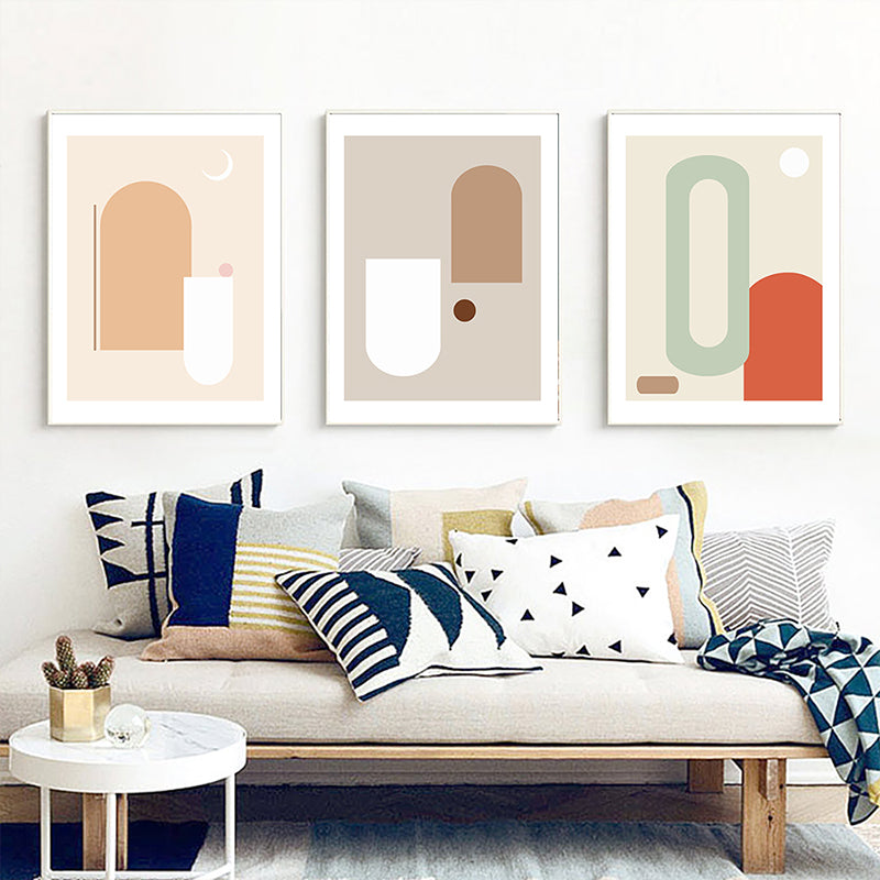 Toile à motifs géométriques de couleur douce, décoration murale texturée scandinave pour salle à manger