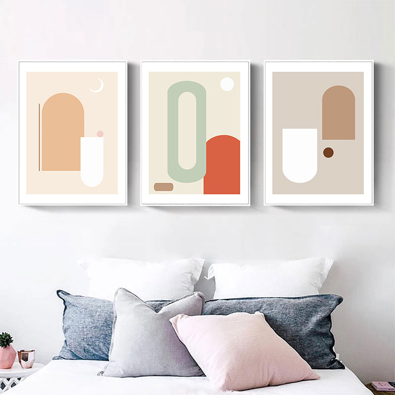 Toile à motifs géométriques de couleur douce, décoration murale texturée scandinave pour salle à manger