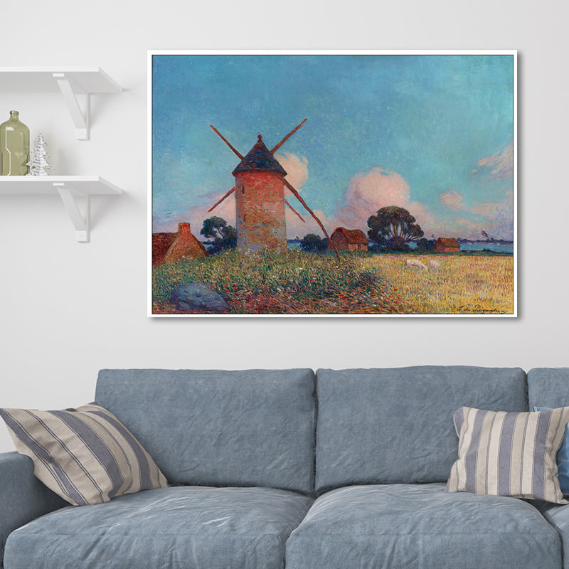 Blue Lighthouse Landscape Painting Impressionism Textured Bedroom Wall Art