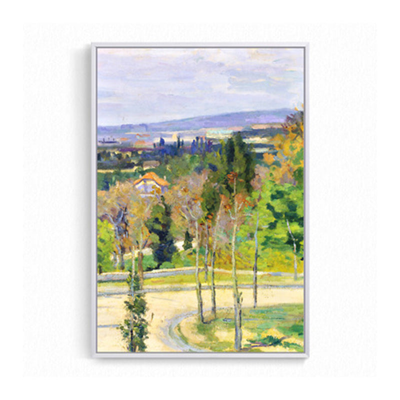 Oil Painting Country Road Canvas Wall Art for House Interior, Green-Purple, Textured