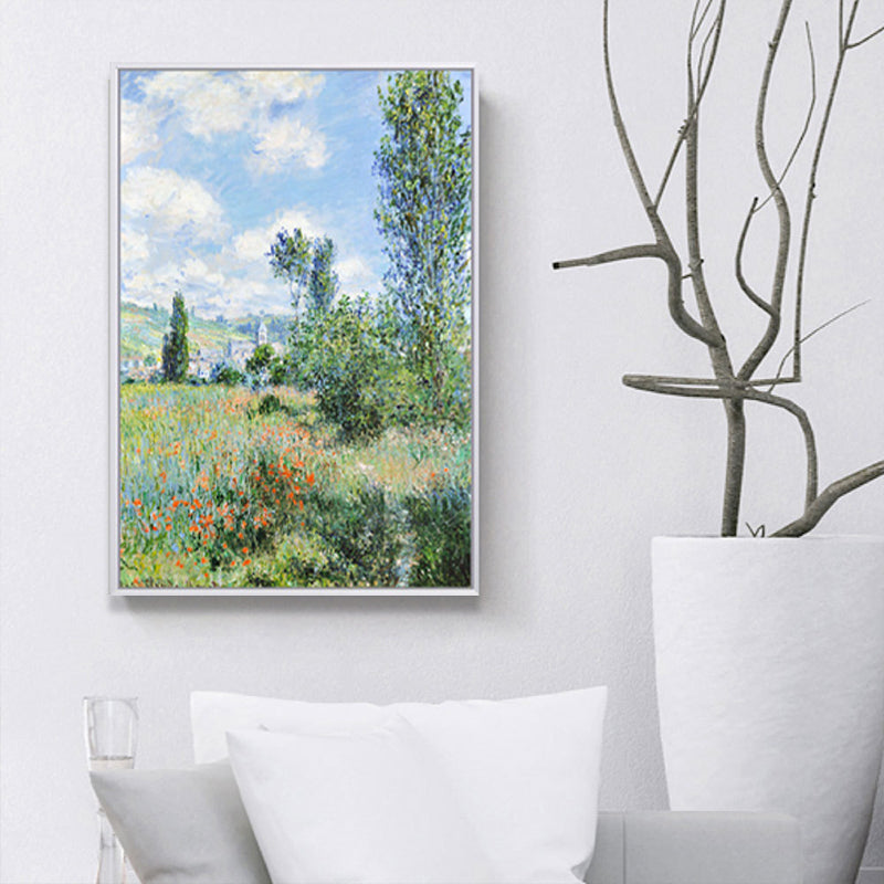 Canvas Green Art Print Farmhouse Monet Blooming Flower Field Painting Wall Decor
