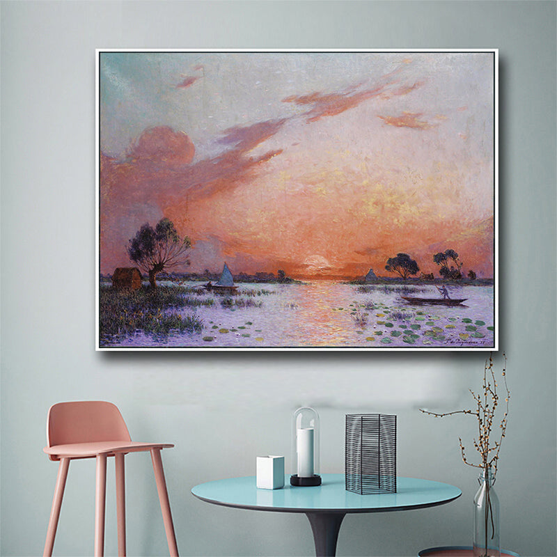 Poetic Sunset Landscape Wall Art Dining Room Scenery Painting Canvas Print in Soft Color