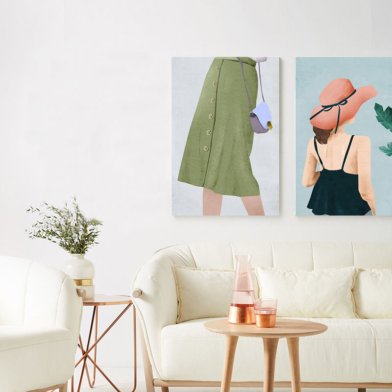 Décoration murale de fille de mode scandinave, impression sur toile de couleur Pastel pour salon (plusieurs tailles)
