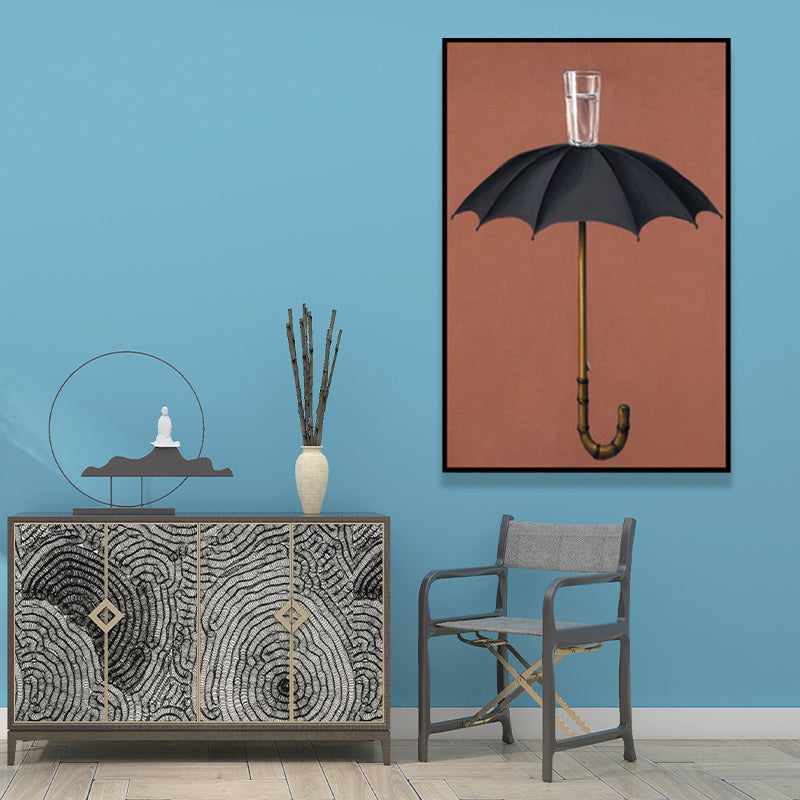 Umbrella and Cup Water Painting Nordic Textured Wrapped Canvas for Bedroom (Multiple Size Option)
