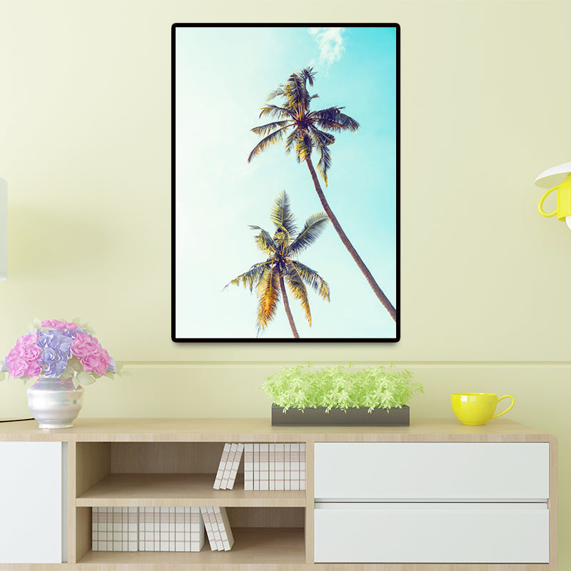 Blue Tropical Canvas Art Coconut Palm Trees and Sky View Wall Decor for Sitting Room