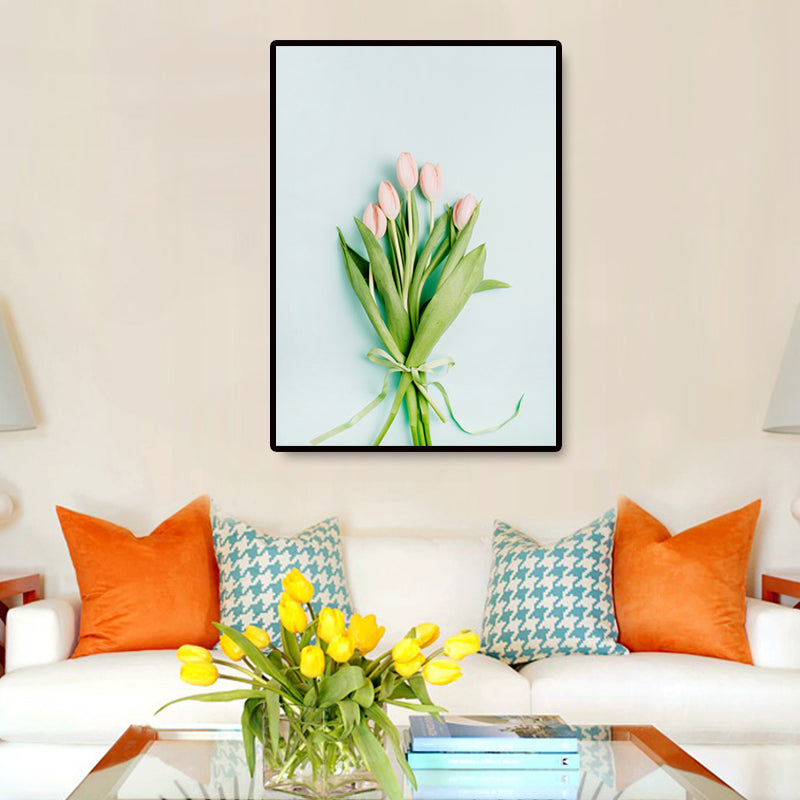 Impression d'art de bouquet de plantes, décoration murale nordique sur toile de couleur pastel, surface texturée