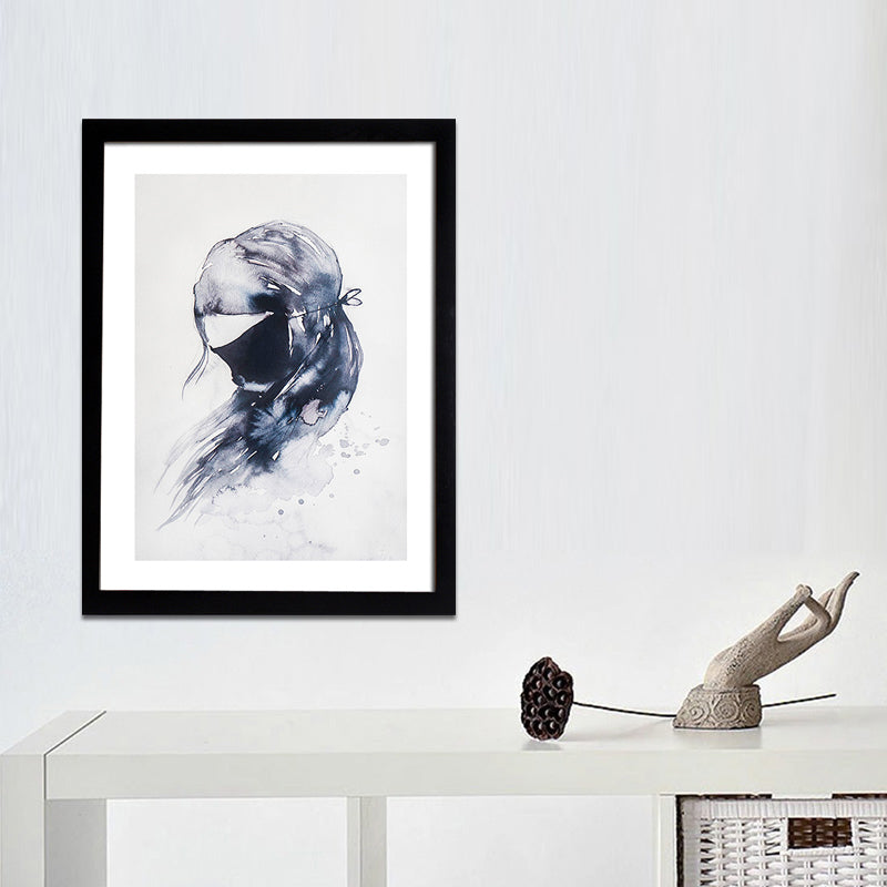 Black Cartoon Canvas Art Bunny Girl Painting Wall Decor for Girls Bedroom, Textured