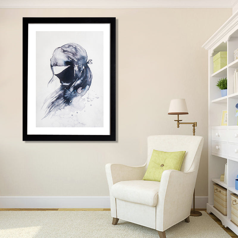 Black Cartoon Canvas Art Bunny Girl Painting Wall Decor for Girls Bedroom, Textured