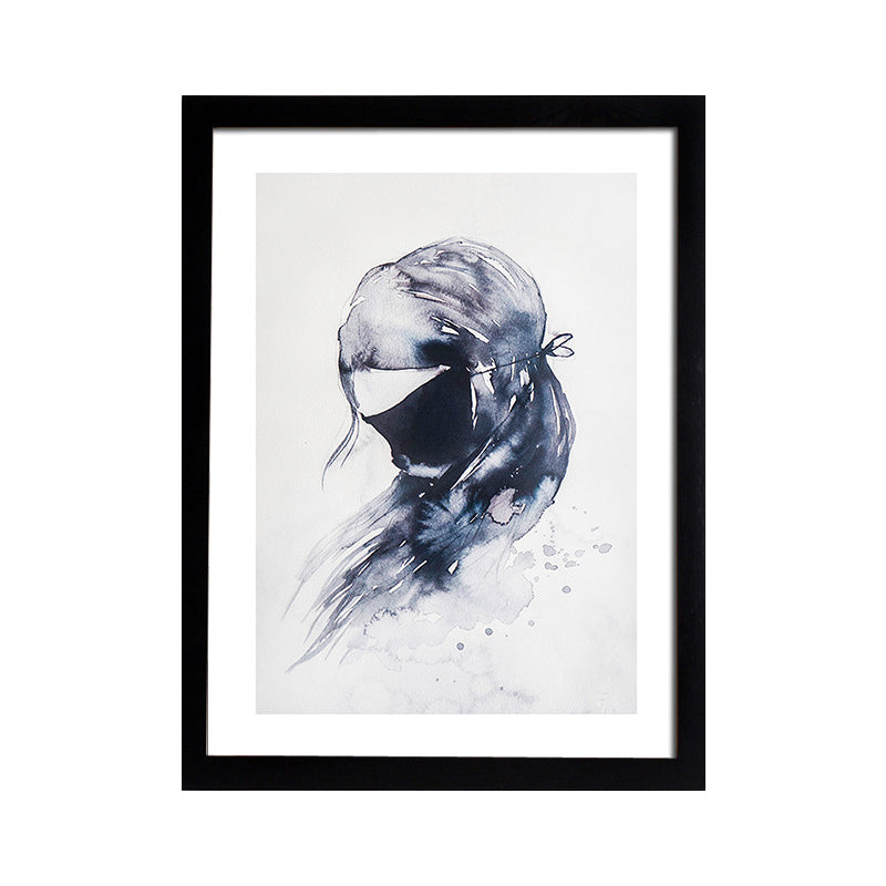 Black Cartoon Canvas Art Bunny Girl Painting Wall Decor for Girls Bedroom, Textured