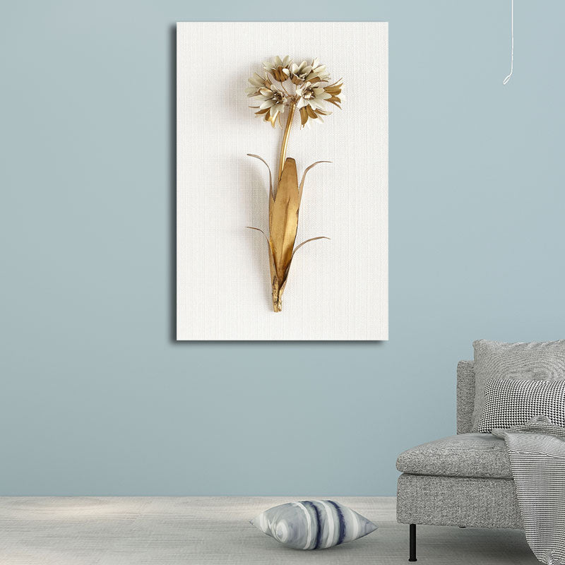 Gold Nordic Canvas Art Branch of Blooming Flower Wall Decoration for Living Room