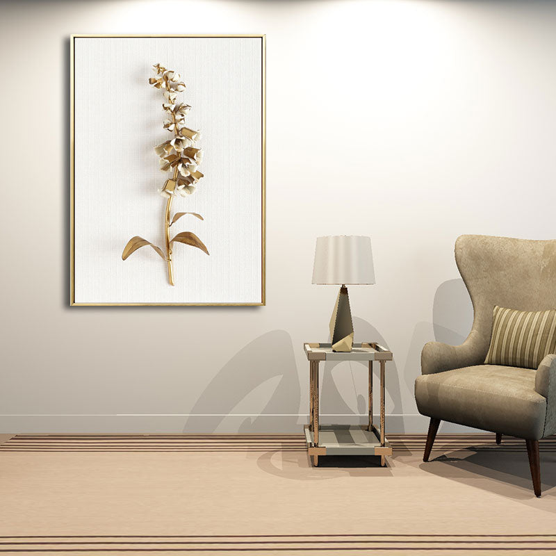 Flower Branch Wall Art Print Gold and White Canvas Wall Decor for Bedroom, Textured