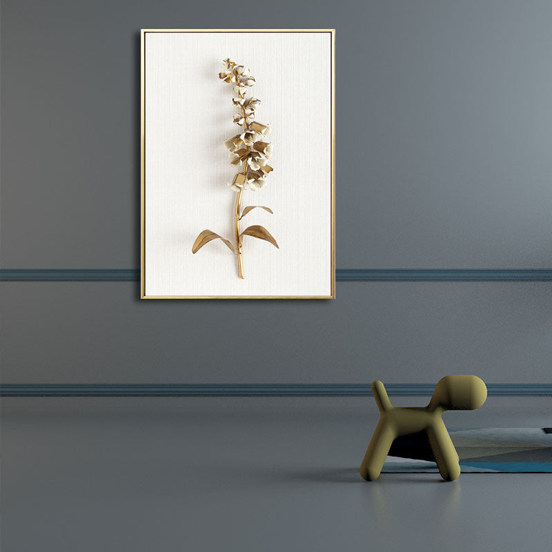 Flower Branch Wall Art Print Gold and White Canvas Wall Decor for Bedroom, Textured