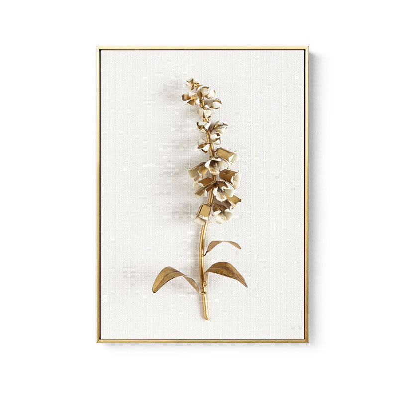 Flower Branch Wall Art Print Gold and White Canvas Wall Decor for Bedroom, Textured