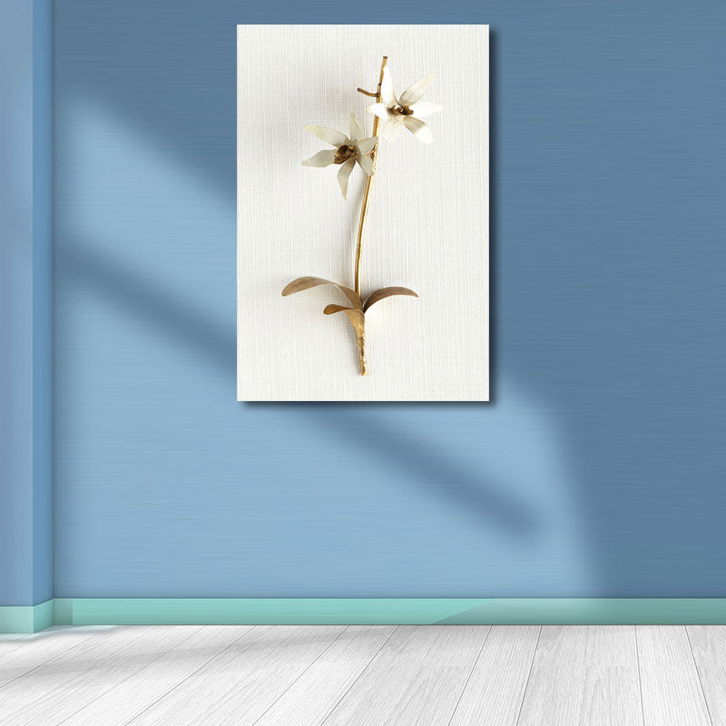 Flower Branch Wall Art Print Gold and White Canvas Wall Decor for Bedroom, Textured