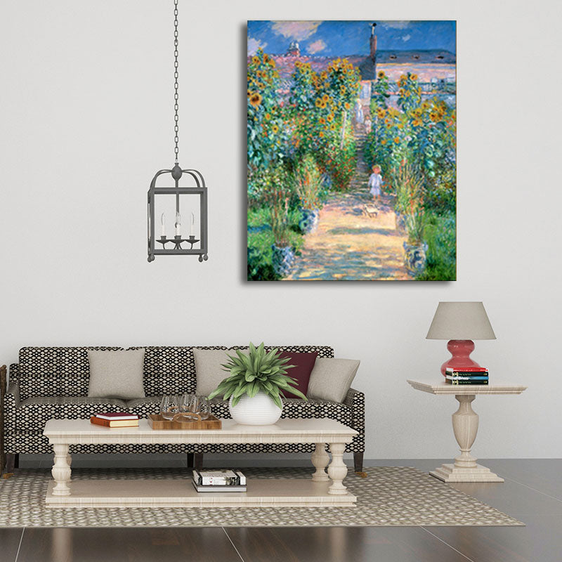 Rustic Monet Wall Art in Green the Artists Garden at Vetheuil Canvas for Home