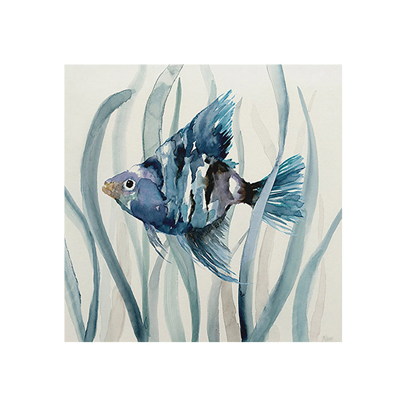 Tropical Fish Wall Art Print Canvas Textured Surface Blue Wall Decor for Kids Room
