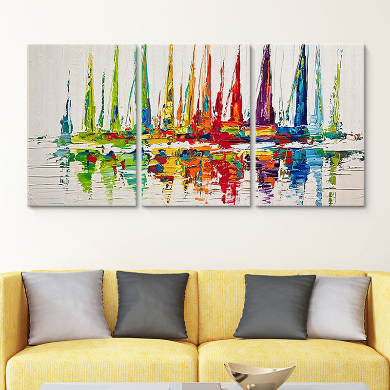Aquarel zeilschepen schilderij rode moderne stijl Wall Art Decor voor huis interieur