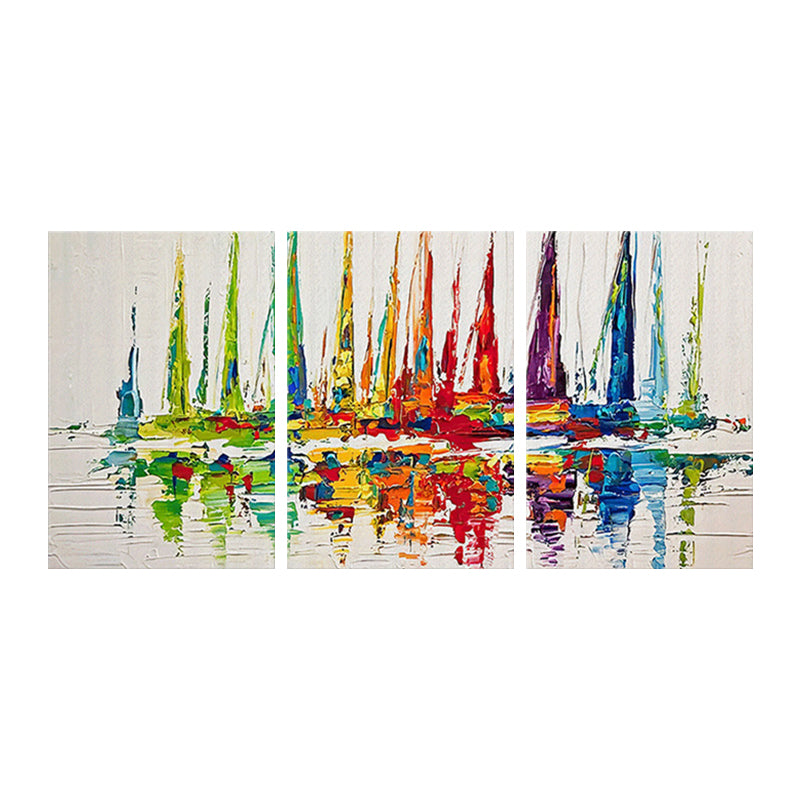 Aquarel zeilschepen schilderij rode moderne stijl Wall Art Decor voor huis interieur