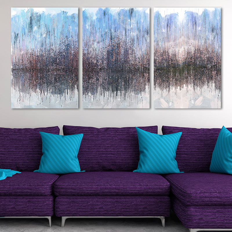 Lake Reflection Scenery Painting Multi-Piece Modernism Living Room Wall Art in Brown