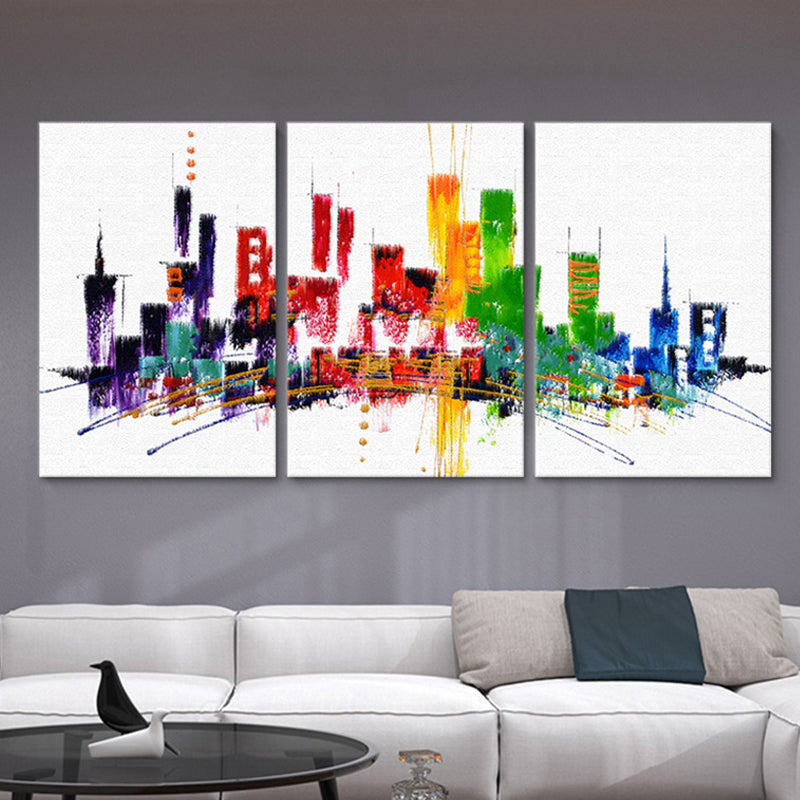 Toile de gratte-ciel rouge, aquarelle, décoration murale moderne multi-pièces pour salon