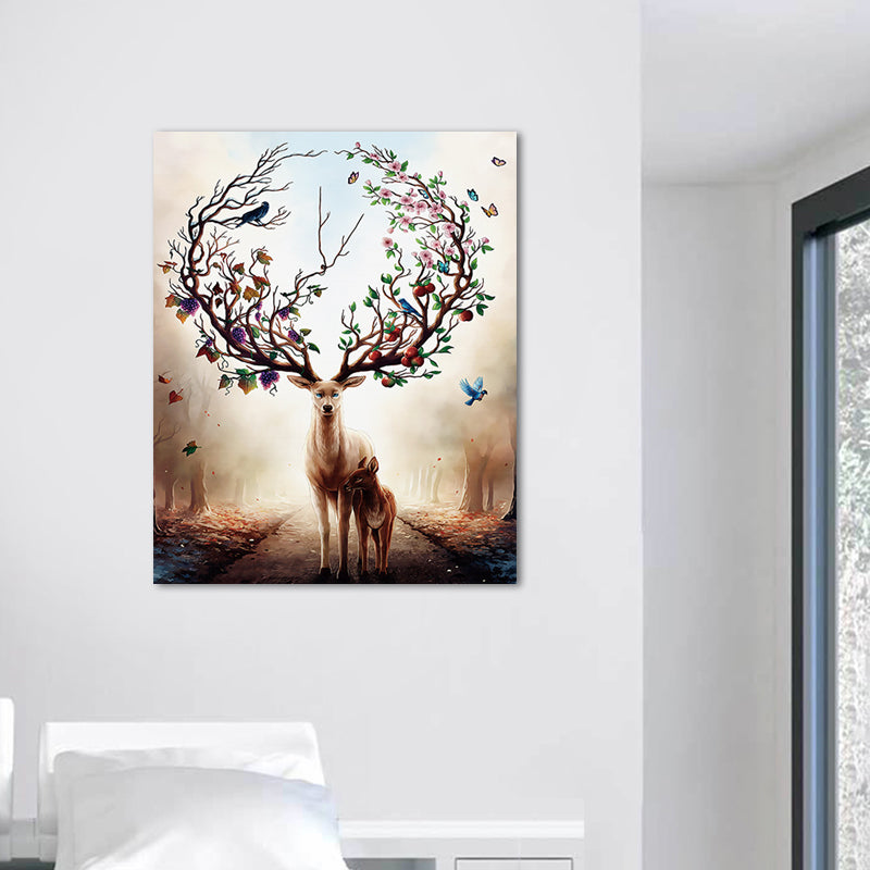 Elk Canvas Print Mediterranean Textured Wall Art Decor in Brown for Children Bedroom