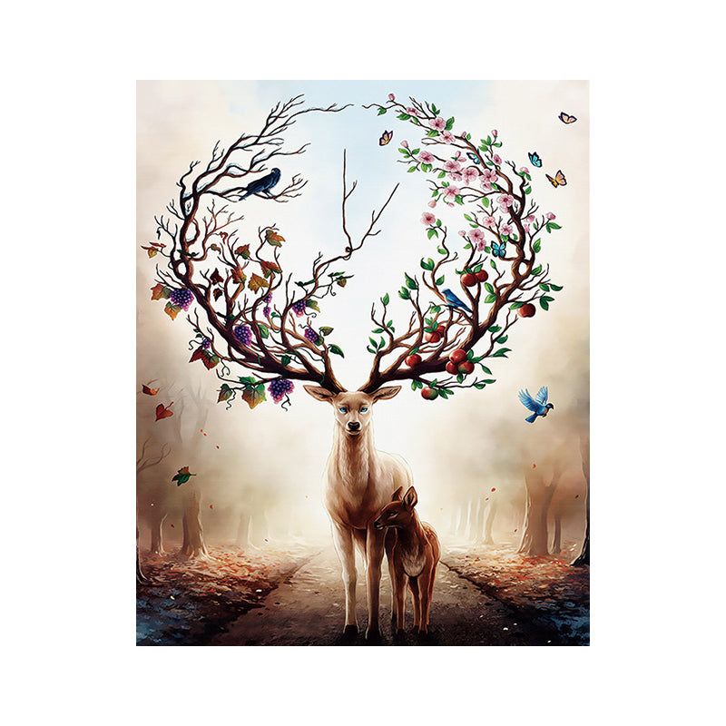 Elk Canvas Print Mediterranean Textured Wall Art Decor in Brown for Children Bedroom