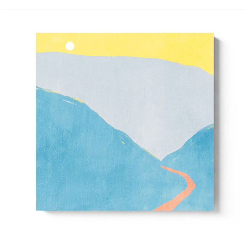Moon Mountain Landscape Painting Childrens Art Textured Wall Decor in Pastel Color