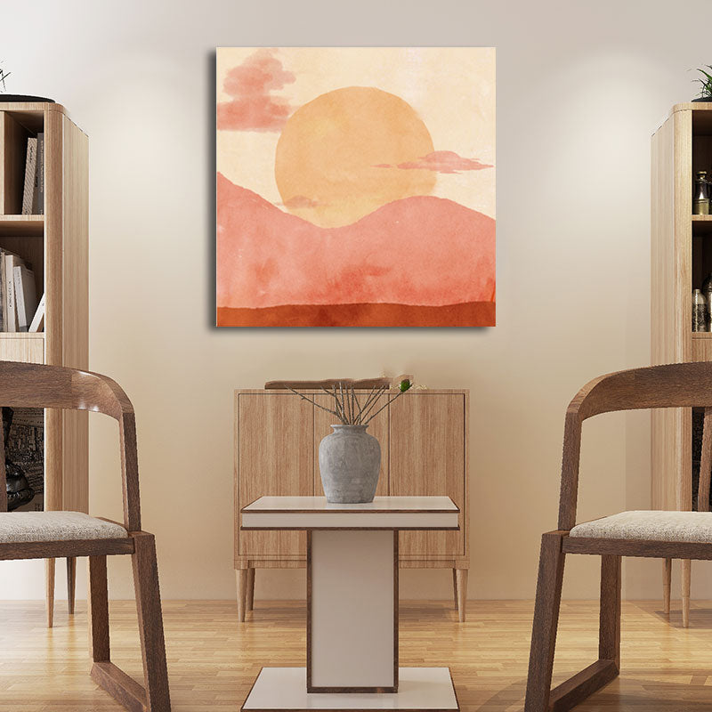 Moon Mountain Landscape Painting Childrens Art Textured Wall Decor in Pastel Color