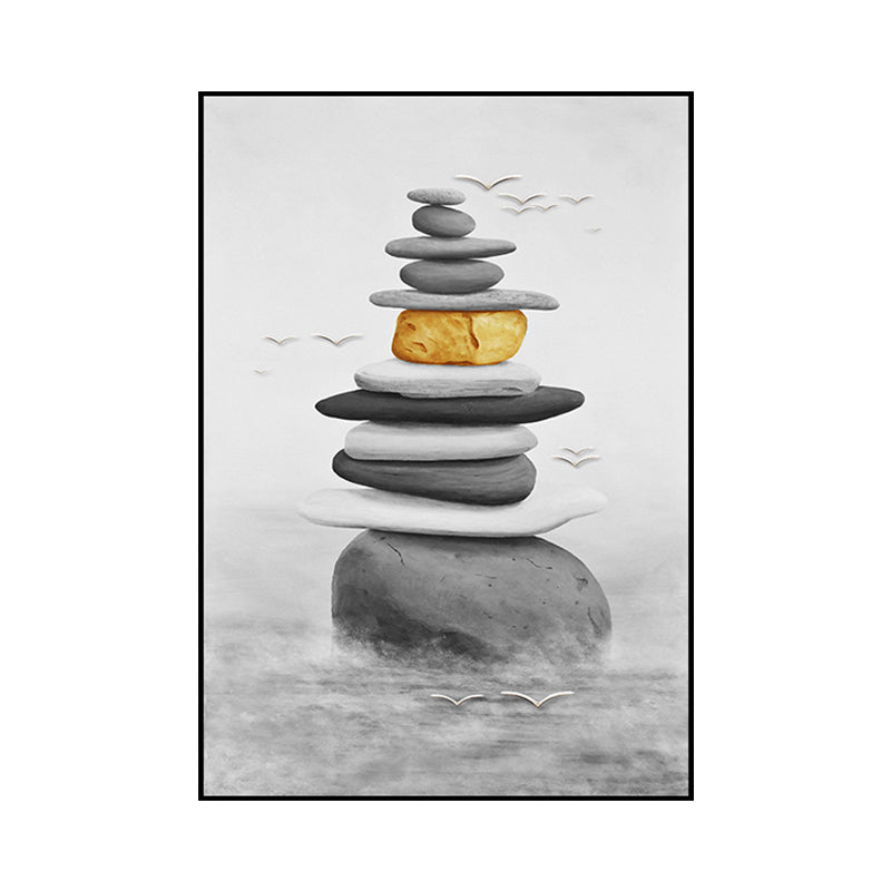 Stacked Cobblestones Canvas Print Asian Style Textured Wall Art in Grey and Yellow