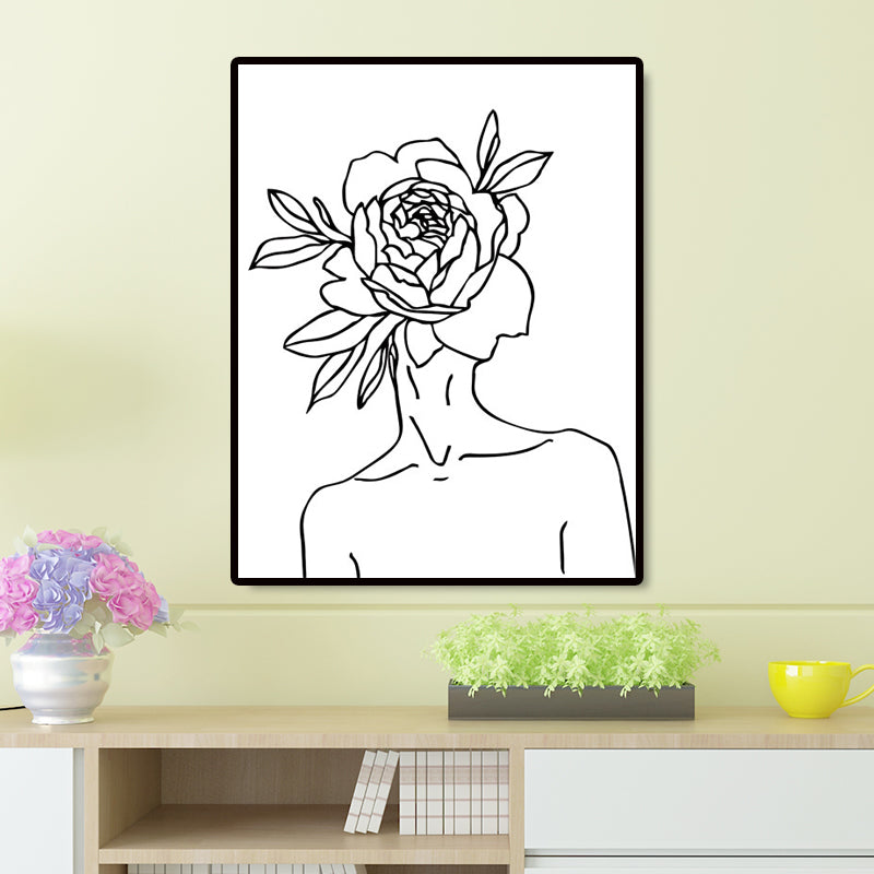 White Figure and Florentine Canvas Textured Minimalism Style Girls Bedroom Painting