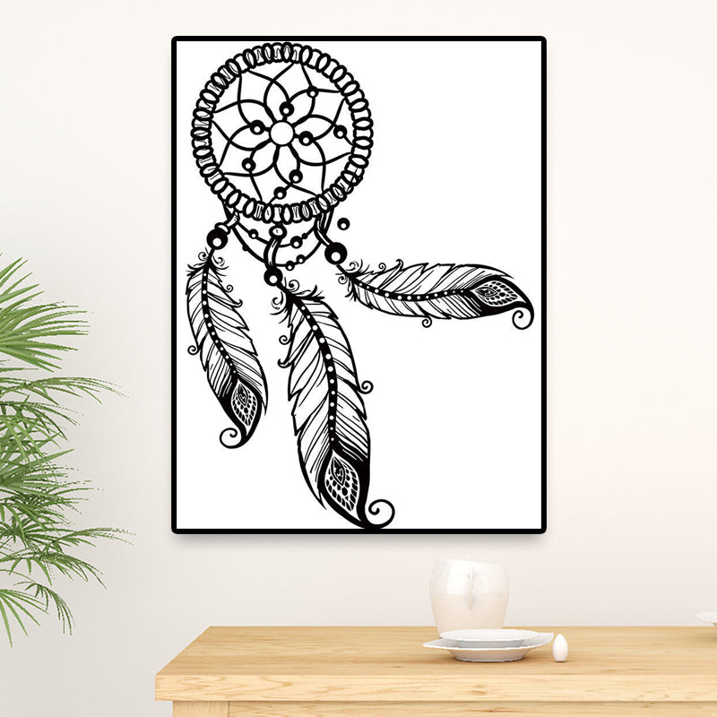Charcoal Drawing Minimalism Style Art Dreamcatcher in White, Multiple Sizes Options