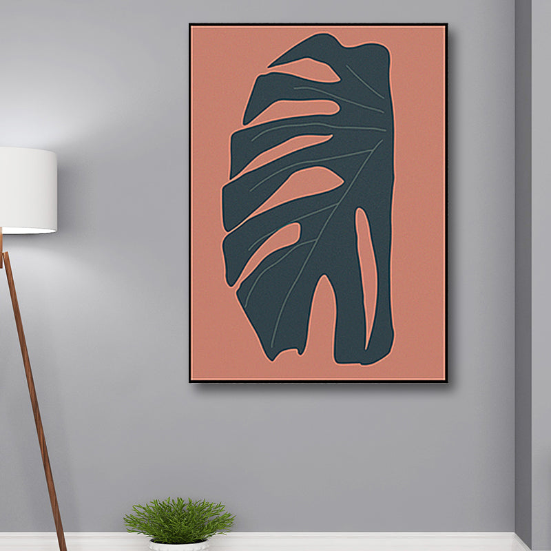 Tropical Leaf Wrapped Canvas Textured Living Room Wall Art in Red (Multiple Size Options)